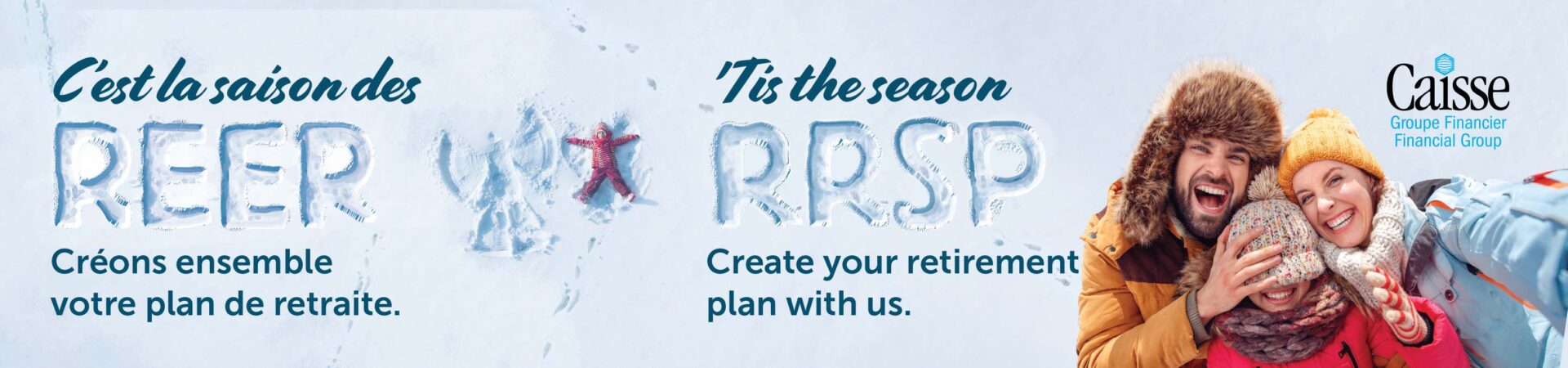 Caisse Superboard - Mother smiling with child - "'Tis the season RRSP Create your retirement plan with us."