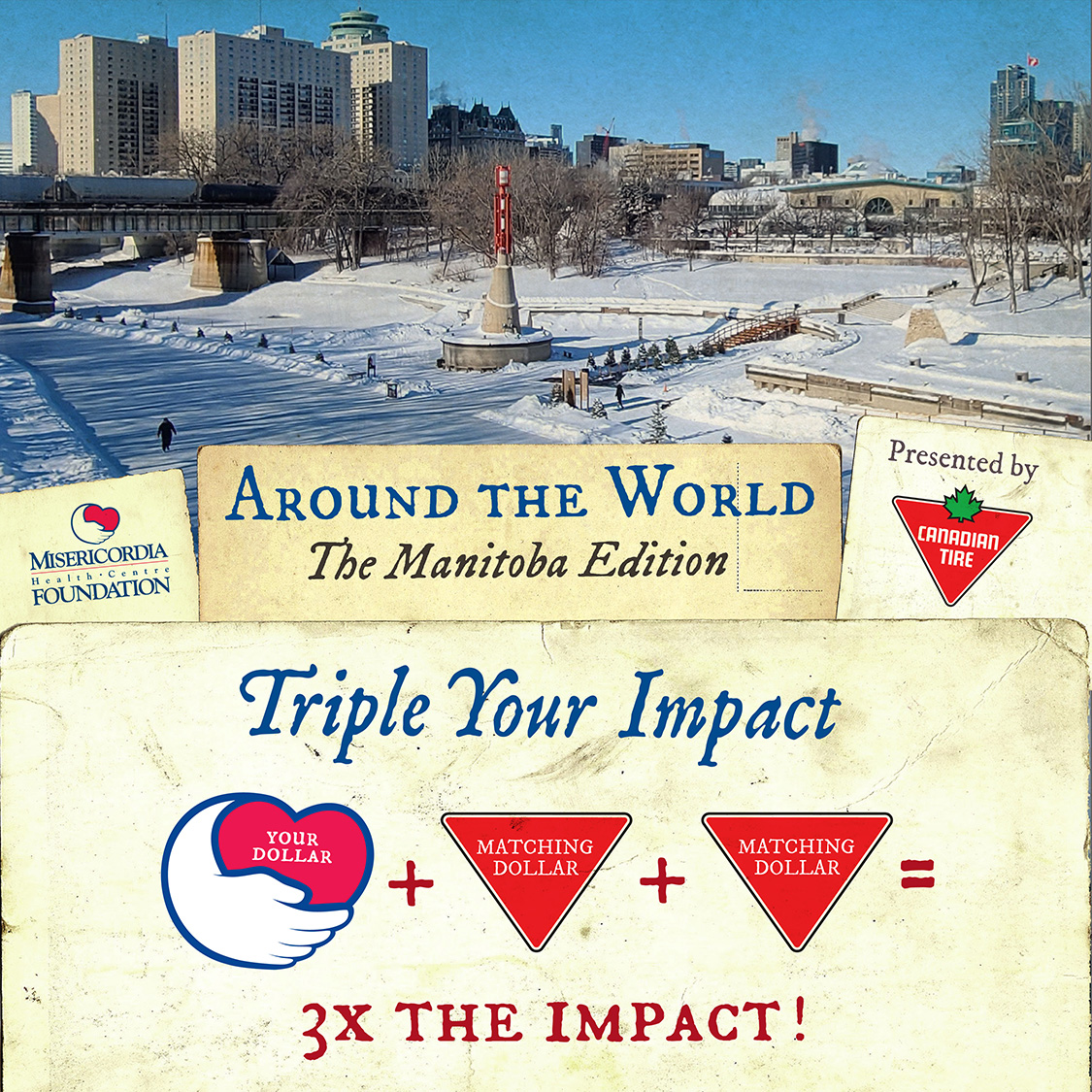 Around the World in 80 days, triple your impact Misericordia Banner