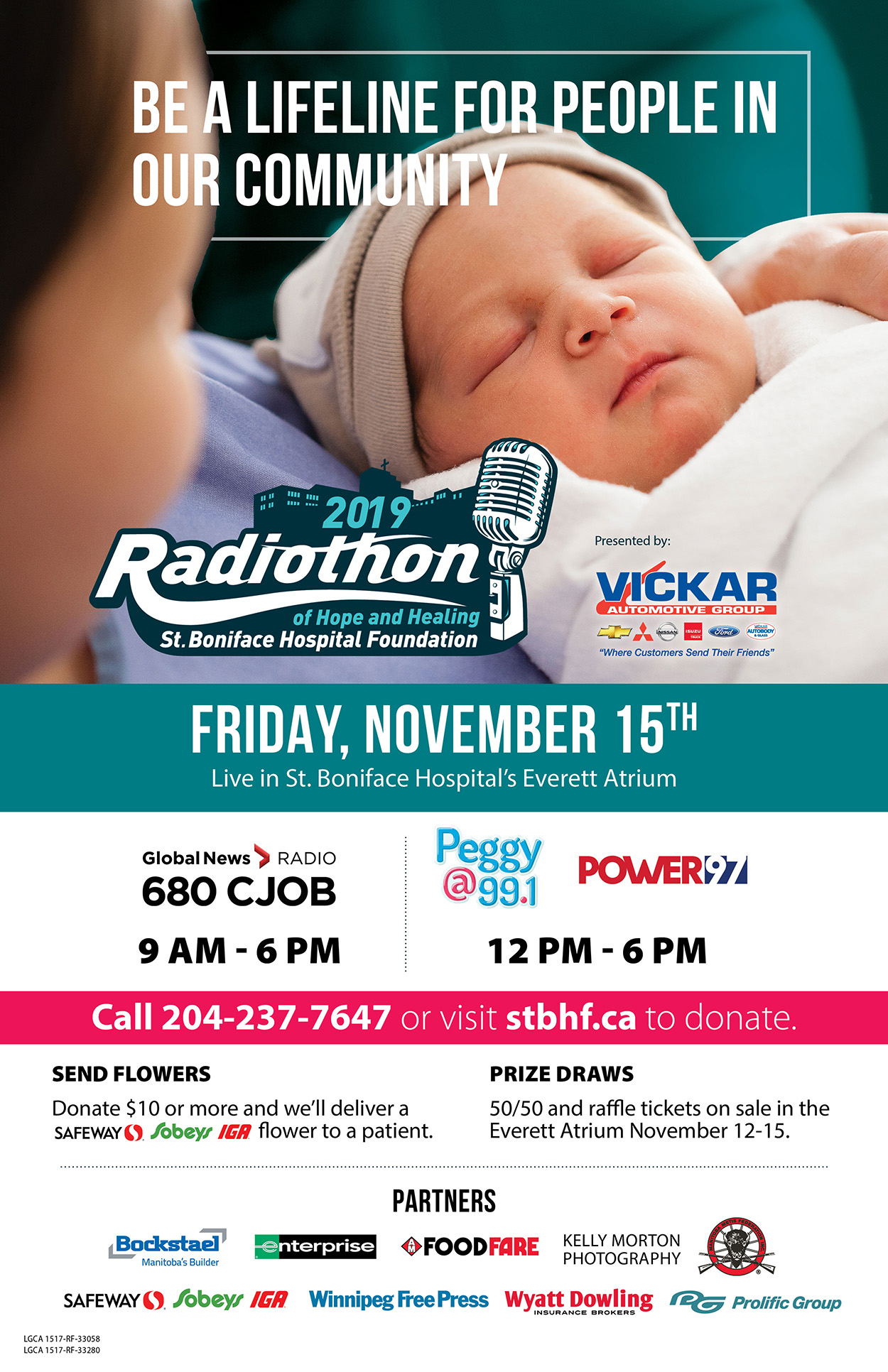 Mother holding baby with text "Be a lifeline for people in our community" - 2019 Radiothon Ad