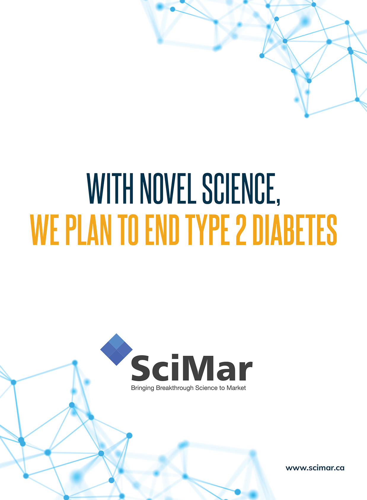 SciMar corporate brochure front cover - "With Novel Science, we plan to end type 2 diabetes"
