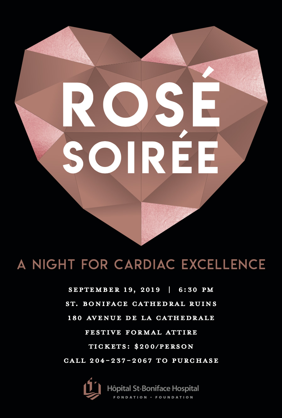 Rosé Soirée heart logo with event invite information