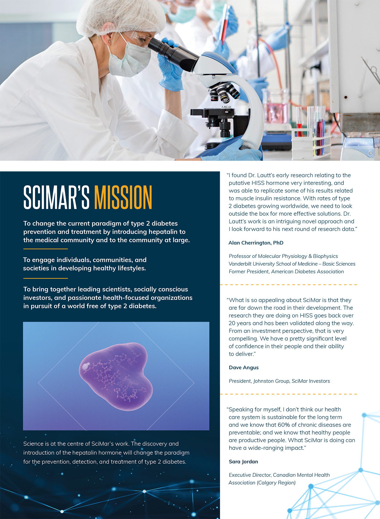SciMar corporate brochure inside page - "Scimar's Mission"