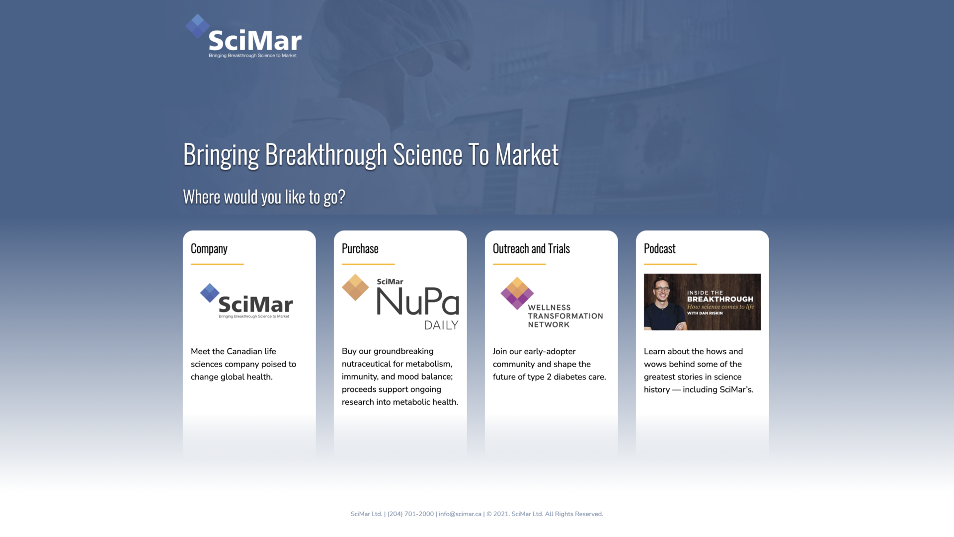 Website design screenshot for SciMar